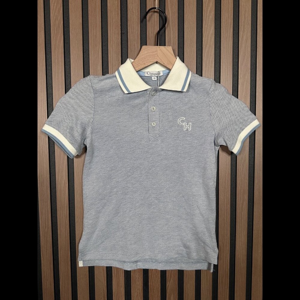Choupette Polo Shirt 3 / 4 Boys Blue Gray Short Sleeve Embroidered Logo Thermal